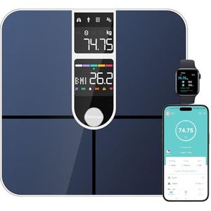 Healthkeep Digitale Personenweegschaal met bluetooth, met 2 VA-schermen en ITO-coatingtechnologie, 16 lichaamsgegevens met hartslag, app voor Andriod en iOS 180 kg/400 lb, zilverkleurig