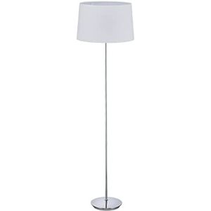 Relaxdays staande lamp woonkamer, verchroomde voet, E27, Ø 40 cm, vloerlamp 148.5 cm hoog, wit