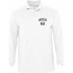 AMERICAN COLLEGE USA American College Poloshirt, lange mouwen, uniseks, kinderen, Wit, 12 Jaar