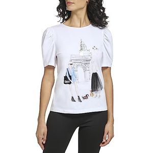 DKNY Dames Short Sleeve Conversational T-shirt, Wit, M, wit, M