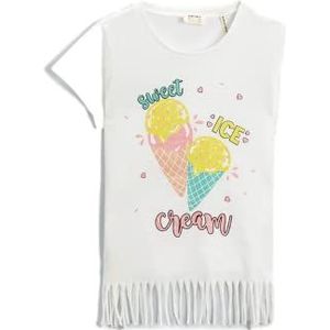 Koton Meisjes Ice Cream Printed Shimmer korte mouw katoenen T-shirt, Ecru (002), 7-8 Jaar