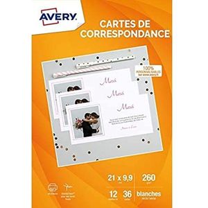 Avery C2358–12 36 x Compliment kaarten met gladde randen matte look 260 g/m2 voor inkjetprinters, 210 x 99 mm