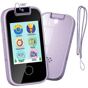 PTHTECHUS Kindercamera, speelgoed, mobiele telefoon voor meisjes en jongens, touchscreen, MP3-speler met flipcamera, habit tracker, games, alfabet, pedagogisch leren, verjaardagscadeau voor 3-12 jaar,