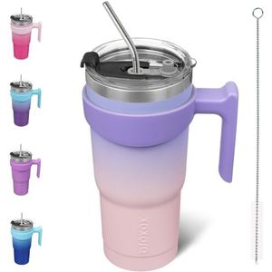 BJPKPK 20oz Tumbler Met Handvat En Stro Deksel Roestvrij Staal Reizen Mokken Geïsoleerde Tumbler Cups, Pastel Zonsondergang