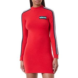 Love Moschino Dames slim fit lange mouwen met gestreepte tape-mouwen en patch op borst jurk, rood, 40