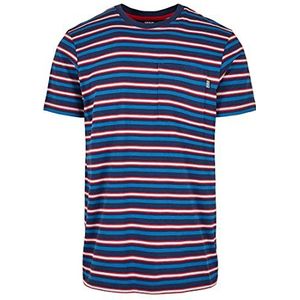 Urban Classics Heren T-shirt Fast Stripe Pocket Tee, bovendeel met borstzak en smalle dwarsstrepen voor mannen, maten S - 5XL, Donkerblauw/Cityred, M