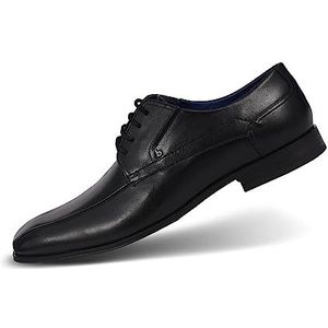 bugatti Zakelijke lage schoen van leer, derby met elastiek en parallelle naad, zwart, 45 EU
