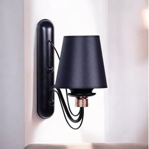 Stijlvolle zwarte wandlamp, metalen behuizing en stoffen kap, 30 cm hoogte, 1 x 3,15 W led, werkt op batterijen, IP20, perfect voor moderne decoratie en ambiance