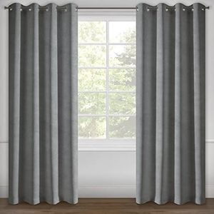 Eurofirany Berfu Gordijn Blackout fluweel oogjes Trend Elegant hoogwaardige slaapkamer woonkamer, grafiet, 140x250 cm