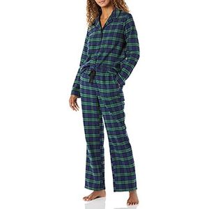 Amazon Essentials Dames flanellen shirt met lange mouwen en knopen aan de voorkant pyjama set, kobaltblauw groen blackwatch plaid, XL