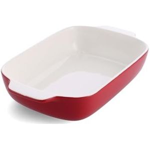 KitchenAid Stoneware Keramische Antiaanbak Rechthoekige Bakschaal met Bamboe Deksel, 32 cm/3,8L, PFAS-vrij, Duurzaam, Plaatsbesparend, Ovenbestendig tot 260°C, Vaatwasmachinebestendig, Keizerrijk Rood