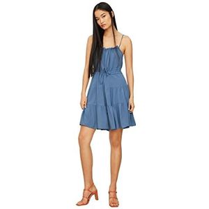 Trendyol Damesbinding gedetailleerde jurk met lange mouwen, indigo, 36