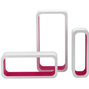 King Home m1105004/C rekset, 3-delig, rechthoekig, afgeronde hoeken, van MDF, tweekleurig, wit/fuchsia