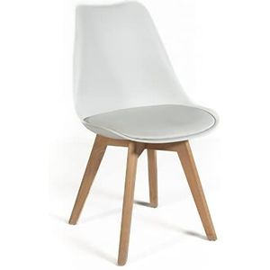 Norbe Eetkamer- of bureaustoel met poten van beukenhout en zacht kussen van kunstleer, afmetingen: 50 x 48 x 82 cm (wit, 1)