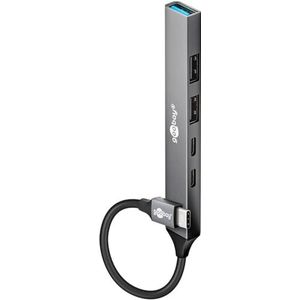 goobay 5-poorts USB 3.2 Hub Slim/USB meervoudige stekker, USB-verdeler, USB Hub/Slanke USB-C naar 3X USB-A en 2X USB-C Multiport Adapter USB 3.0 Hub / 5 Gbits USB Splitter / 74460