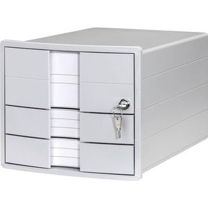 HAN Ladenbox Impuls 2.0 afsluitbaar met 3 gesloten laden voor DIN A4/C4 incl. labels, documentenbox, bodem met uittrekblokkering, meubelvriendelijke rubberen voetjes, 1018-11, lichtgrijs