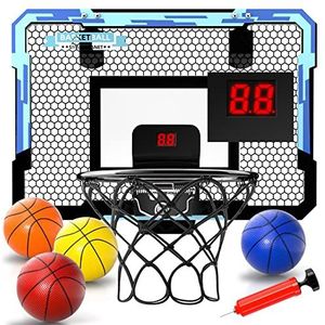 Basketbal Hoop Indoor voor kinderen 16.5 ""X 12.5"" Automatische Score Opvouwbare Basketbal Hoop voor Deur met 4 ballen Complete Basketbal Accessoires, Basketbal Speelgoed als Geschenken voor Kids