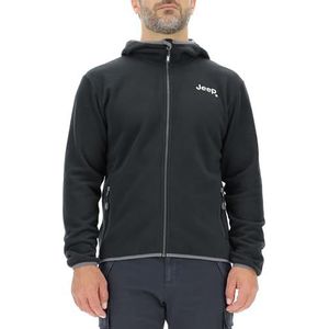 JEEP O102884-B000 J Thermofleece voor heren met capuchon en zakken met ritssluiting, klein borduurwerk, J23W heren, zwart, L