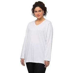 Ulla Popken Basic V-shirt voor dames, lange mouwen, sneeuwwit, 62/64 Grote maten