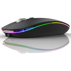 Uiosmuph G12 Oplaadbare draadloze muis, 2.4G muis voor laptop stille muizen draadloos ontwerp met USB & 1600 DPI Compatibel met Macbook iPad PC Computer Notebook Laptop- Zwart Materiaal