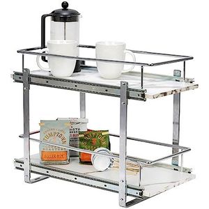 Household Essentials Faux marmer C53340-1 Glidez 2-Tier keukenkast Organizer | Trek planken uit voor opslag | 22"" D x 11,5"" B x 17"" H breed