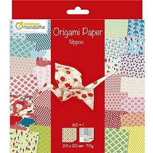 Avenue Mandarine OR514C – een verpakking met 60 vellen origami, 20 x 20 cm, 70 g (30 motieven x 2 vellen) – een stickervel inbegrepen – Nippon, Japanse origami