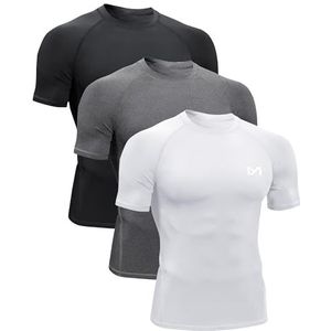 MEETYOO Compressieshirt voor heren, functioneel shirt met korte mouwen, fitnessshirt, ademend, loopshirt voor hardlopen, joggen, sportshirt