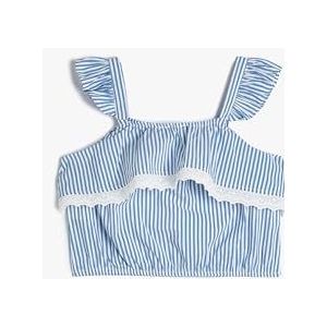 Koton Meisjes Crop Strappy Ruffle and Cutwork Detail Blouse, Blauwe streep (6s5), 11-12 Jaar