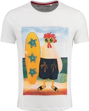 Key Largo Shirt 'Surfing Chicken'  nude / aqua / goudgeel / wit