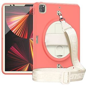 hoes voor iPad pro 12,9 inch (2021/2020/2018) met schouderriem, robuuste hoes voor ipad 5/4/3e gen met 360° draaibare standaard, oranje