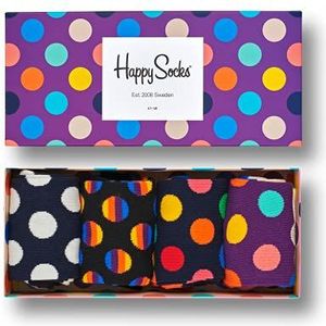 Happy Socks Dot Gift Box, Kleurrijke en Leuke, Sokken voor Dames en Heren, Zwart-Roze-Lila-Turkoois 4 paar (36-40)