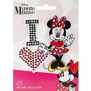 Eenvoud Disney I Love Minnie Applique met strass-steentjes, Polyester, meerkleurig, 10.34 x 14.22 x 0.23 cm