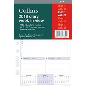Collins DK1100-18 dagplanner-/organizer-inzetstukken 2018, 1 dag per pagina (evt. niet beschikbaar in het Nederlands). Weekoverzicht