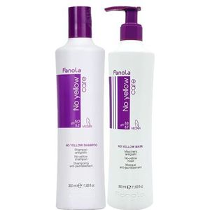 Fanola Fanola No Yellow Masker 350ml & FANOLA 8032947861460 No Yellow Zilver-glans-shampoo, anti-vergeling, voor geblondeerd haar met paarse pigmenten, versterkt glans en haarkleur, 350 ml,Meerkleuren