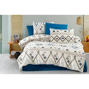 Nuit Des Rêves XXL Quilt Cover Set (155 x 220 cm), 50% Katoen/50% Polyester, Blauw/Bruin/Cream | Envelope & Button Closure, 127 Thread Count | Machine Wasbaar op 30 °C