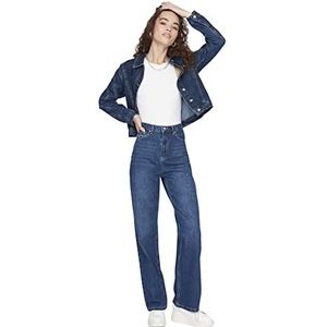 TRENDYOL Damestrui met hoge tailleband, rechte pijpen, wijde pijpen van de jaren 90, Dunkelblau, 36