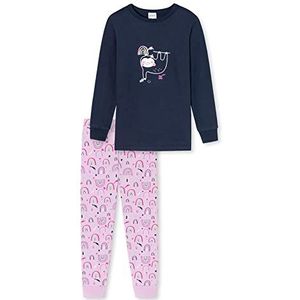 Schiesser Meisjespyjama lang – eenhoorn, sterren, stippen, bosmotieven en heksen – organisch katoenen pyjamaset, donkerblauw (blauw), 92 cm