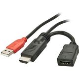 LINDY 41080 HDMI-kabel HDMI Stroomkabel HDMI-A stekker, USB-A stekker, HDMI-A bus 0.15 m Zwart