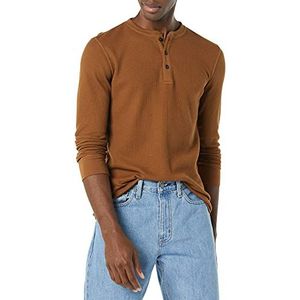 Amazon Essentials Men's Henley-shirt met lange mouwen, wafelpratoon en slanke pasvorm, Lichtbruin, S