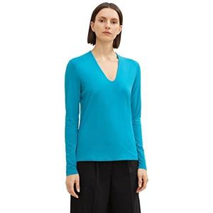 TOM TAILOR Dames Basic shirt met lange 1034153, 30014 - Teal Blue, 3XL