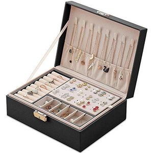 Mtianxy Sieradenkistje, dubbellaags PU-leer, opbergkoffer voor ringen, oorbellen, armbanden, halskettingen, sieraden, organizer, geschenkdoos voor meisjes en vrouwen