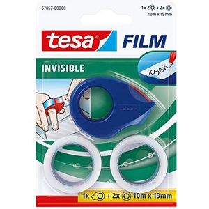 tesa film invisible, 2 rollen + mini-afroller, rood-blauw, blister