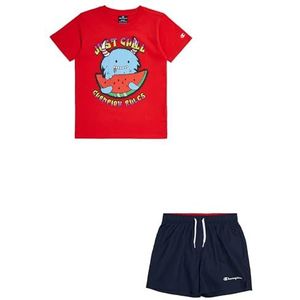 Champion Legacy Back to The Beach B - Graphic Crewneck T-shirt & WR Shorts compleet, rood/marineblauw, 5-6 jaar kinderen en jongeren SS24, rood/marineblauw, 5-6 Jaar