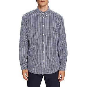 ESPRIT Button-down overhemd met Vichy-patroon, 100% katoen, Donkerblauw, M