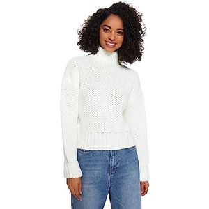 Trendyol FeMan Regular fit Basic Staande kraag gebreide trui, Ecru, S, Ecru, S