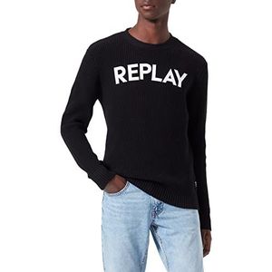 Replay Gebreide trui voor heren met ronde hals, 098 Black, S