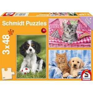 Schmidt Spiele 56361 My Favourite Pet Babies, 3 x 48 Stuks Kinderpuzzel Kleurrijk