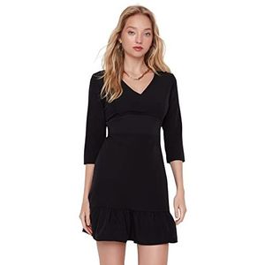 TRENDYOL Dames Woman Mini Bodycon Crew Neck Woven Dress Jurk, zwart, 34