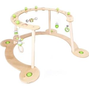 Hess Holzspielzeug 13391 - Loop- en speelboog voor baby's, serie Mäuschen, appeltjesgroen, babyspeeltoestel met veel kleurrijke speelelementen, gemaakt van beukenhout