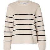 SELECTED FEMME Dames Slfliva Ls Knit O-Neck Noos Pullover, Berch/Stripes: zwart, L